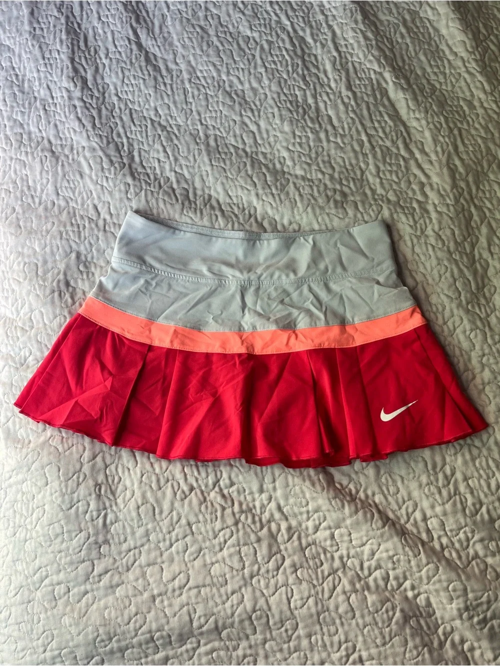 Nike Dri-Fit Women's Red Tennis Skort with Light Gray Waistband and Coral Trim